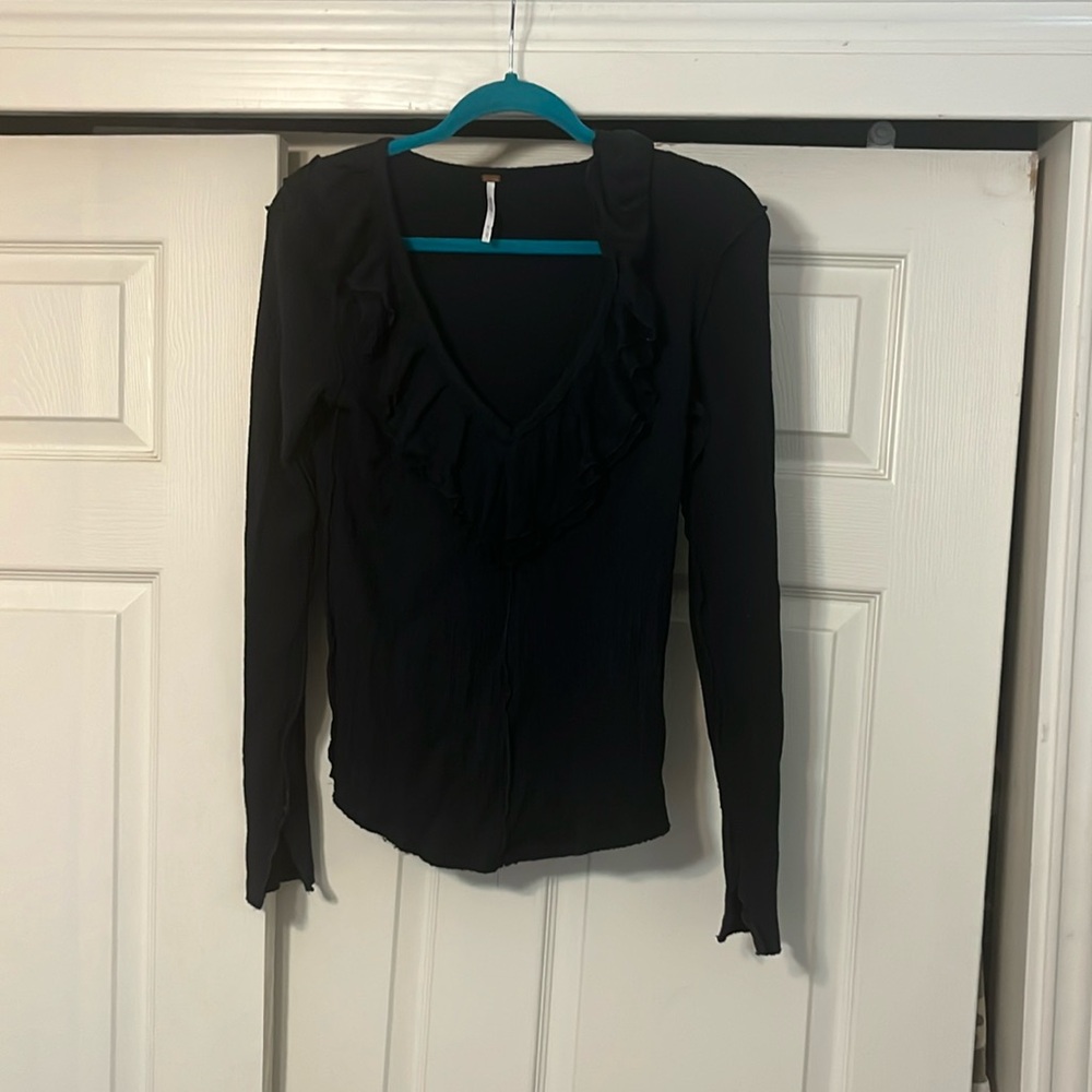 Double ruffle v- neck sweater